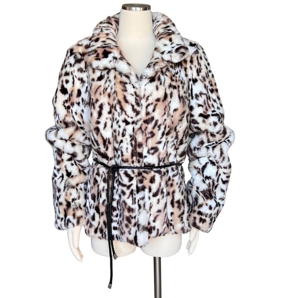 🌸Host Pick🌸WHBM Faux Fur Leopard Print Jacket Without Belt Size Large NWOT - Picture 7 of 10